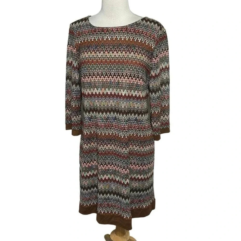 Studio One size 12 boho neutral multicolor chevron print shirt dress